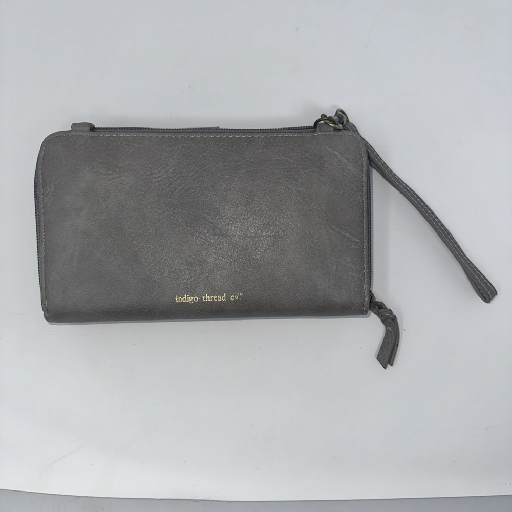 Indigo Thread Co Grey Tool Embossed Faux Leather Crossbody Wallet